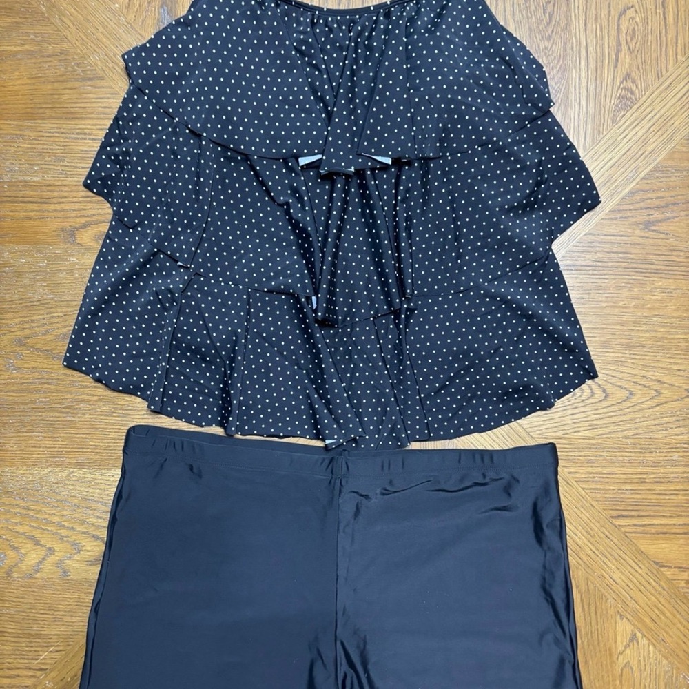 Black Polka Dot Ruffle Tankini Size 2x